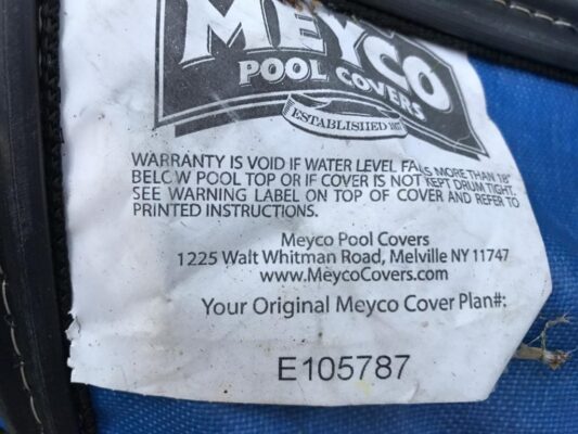 Meyco Pool Cover Serial Number Tag Example